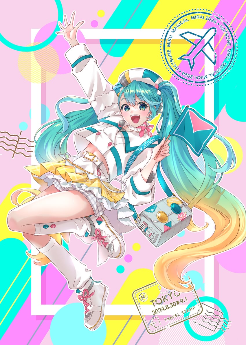 hatsune miku and magical mirai miku (vocaloid and 1 more) drawn by 3sanshokudango3