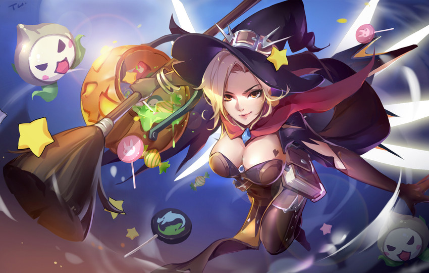 mercy and witch mercy (overwatch and 1 more) drawn by tracyton