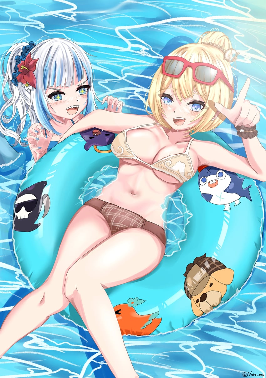 gawr gura, watson amelia, takodachi, bloop, bubba, and 2 more (hololive and 1 more) drawn by varo_006