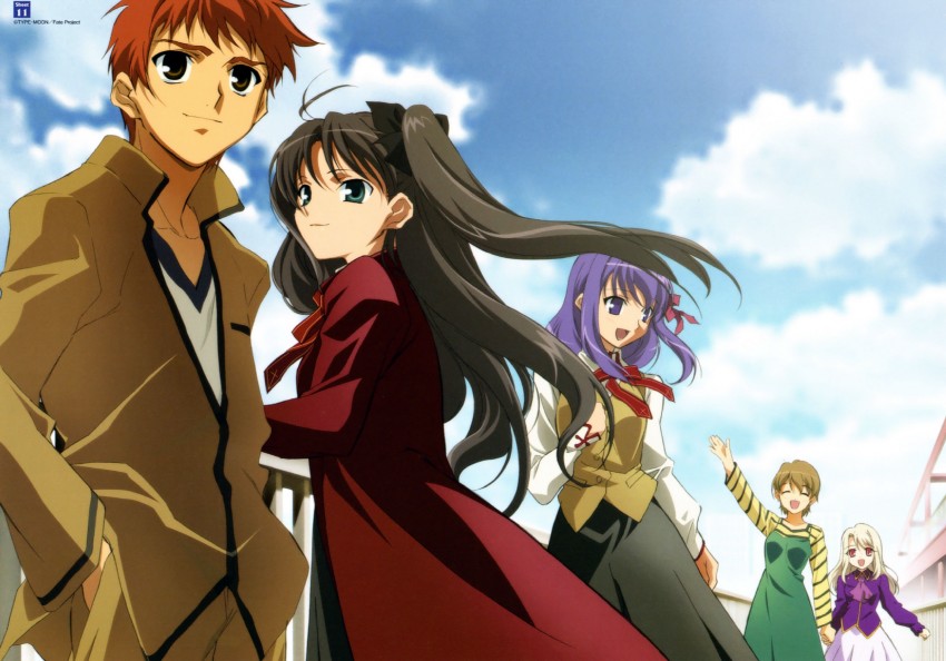 tohsaka rin, illyasviel von einzbern, emiya shirou, matou sakura, and fujimura taiga (fate and 1 more)