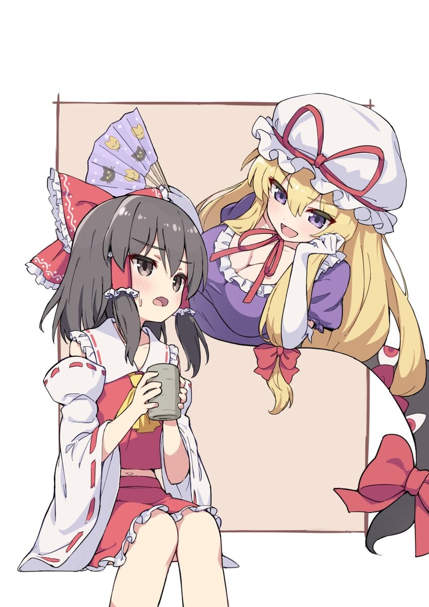 hakurei reimu and yakumo yukari (touhou) drawn by hiyaya_(kochi_michikaze)