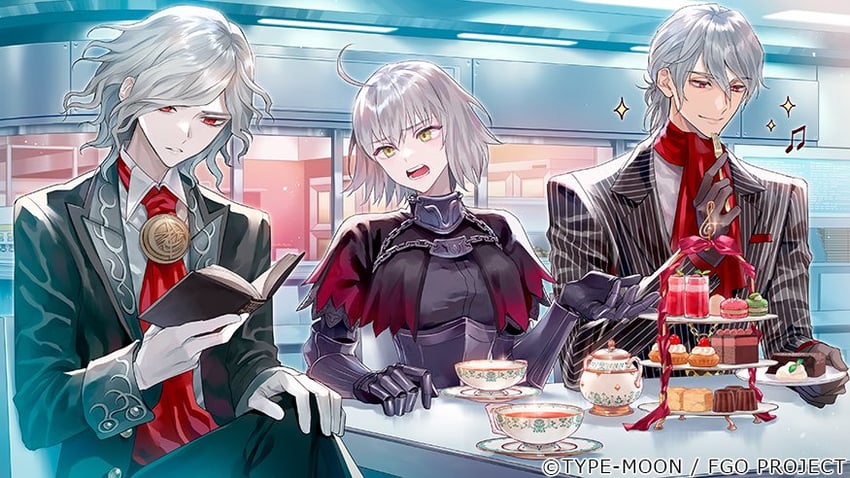 jeanne d'arc alter, edmond dantes, and antonio salieri (fate and 1 more) drawn by kasukabe_akira