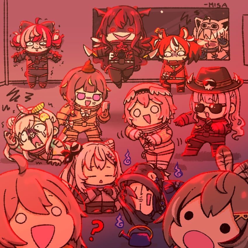 shirakami fubuki, mori calliope, ouro kronii, nanashi mumei, hakos baelz, and 12 more (hololive and 3 more) drawn by wakatsuki_misato