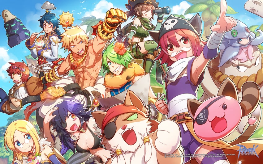 high priest, poring, alchemist, assassin, ranger, and 11 more (ragnarok online) drawn by kiritachi