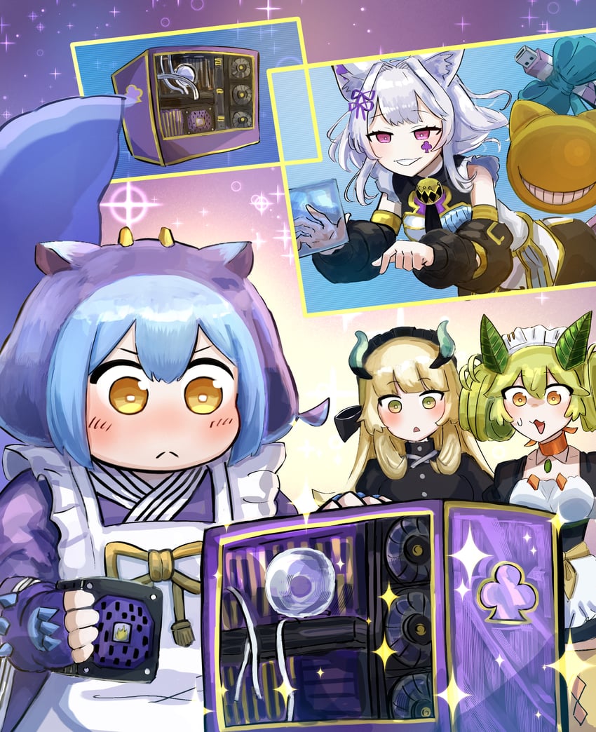 laundry dragonmaid, parlor dragonmaid, chamber dragonmaid, and maliss <p> chessy cat (yu-gi-oh!) drawn by hatano_kiyoshi