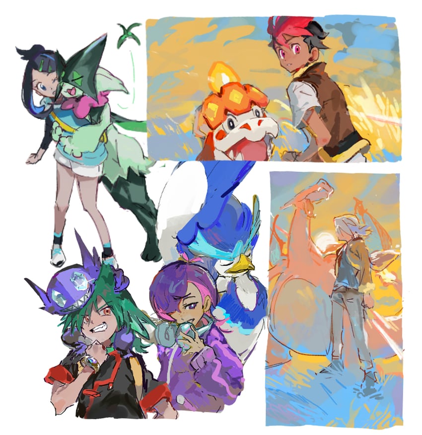 charizard, liko, meowscarada, dot, sableye, and 4 more (pokemon and 1 more) drawn by maumaujanken