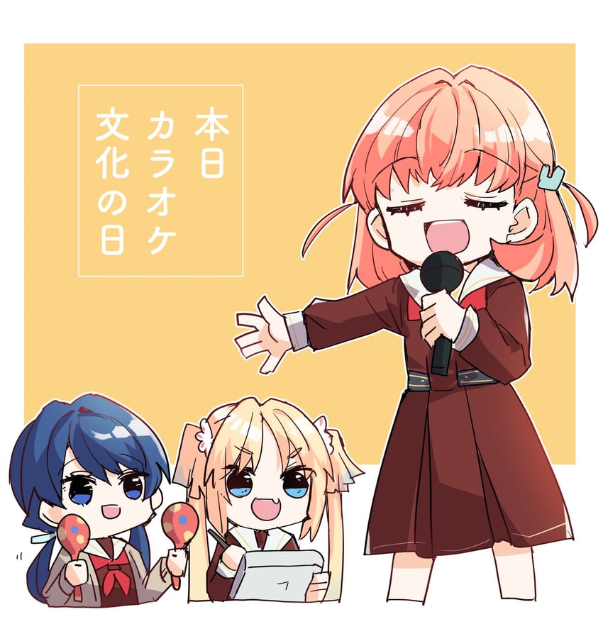 hinoshita kaho, murano sayaka, and osawa rurino (love live! and 1 more) drawn by kanduki_kamibukuro