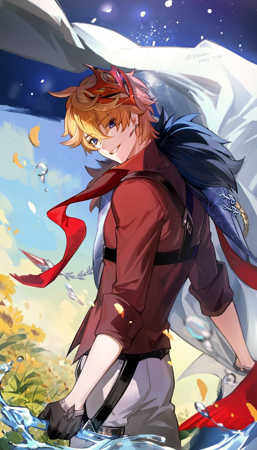 tartaglia (genshin impact) drawn by rokuon