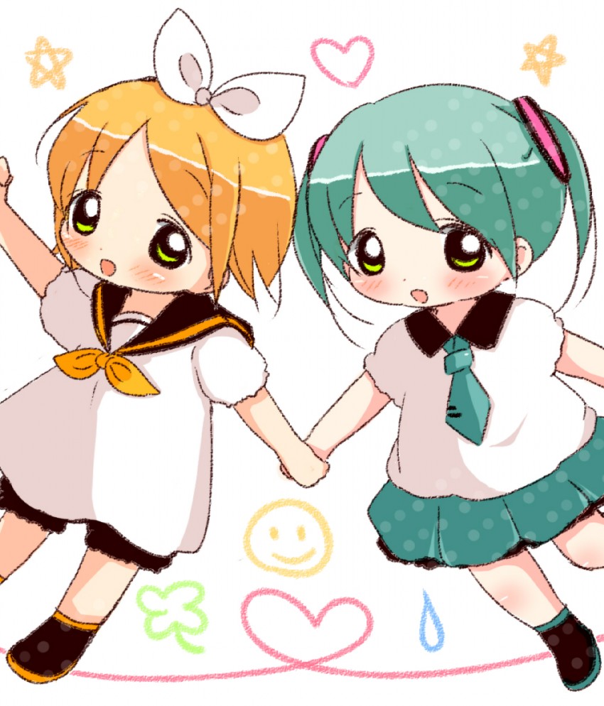 hatsune miku and kagamine rin (vocaloid) drawn by kohane_(copinc)