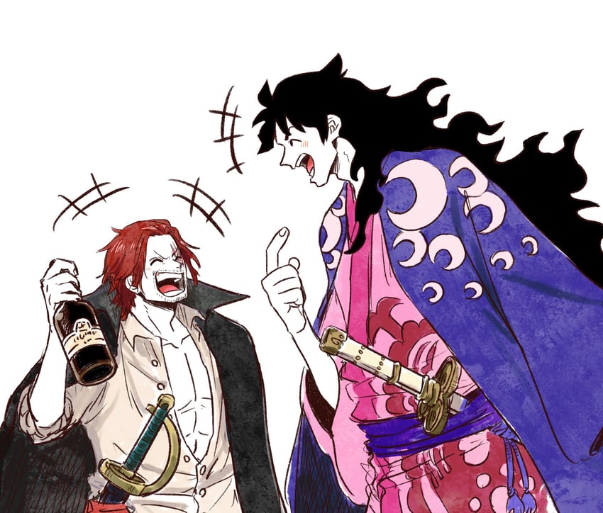 shanks and kouzuki momonosuke (one piece) drawn by choko_egg