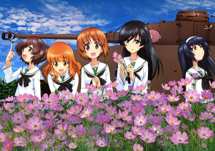 nishizumi miho, akiyama yukari, takebe saori, reizei mako, and isuzu hana (girls und panzer and 1 more)