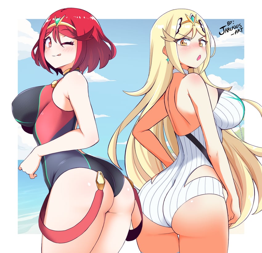 pyra and mythra (xenoblade chronicles and 1 more) drawn by jarckius