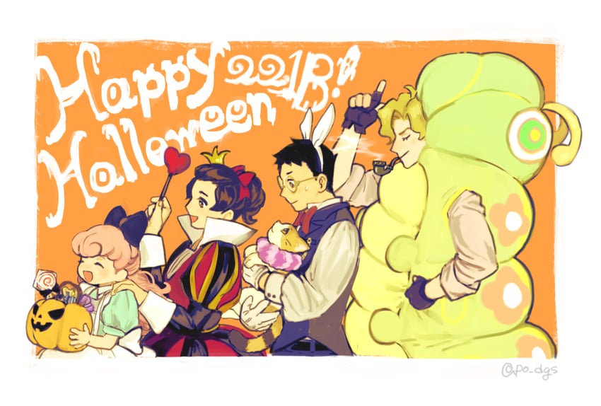 alice, white rabbit, ryunosuke naruhodo, herlock sholmes, susato mikotoba, and 3 more (ace attorney and 2 more) drawn by p_(po_dgs)