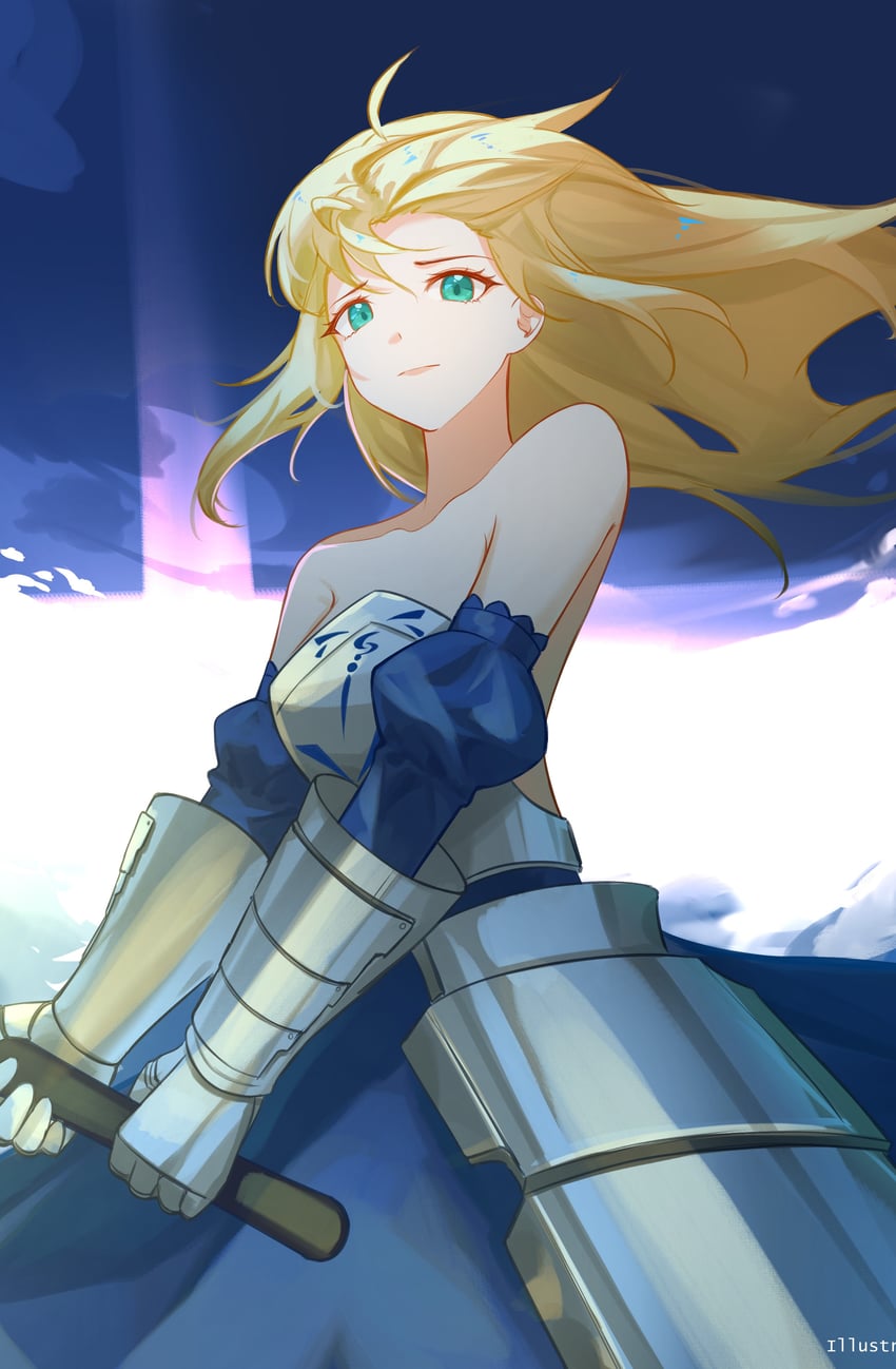 artoria pendragon and saber (fate and 1 more) drawn by li_kha
