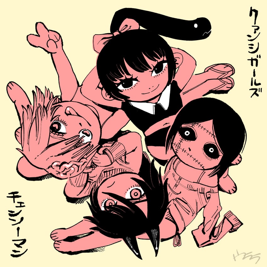 cosmo, pingtsi, tsugihagi, and long (chainsaw man) drawn by urano_urara