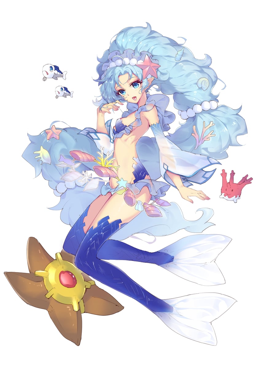primarina, staryu, wishiwashi, and corsola (pokemon) drawn by zhu_fun