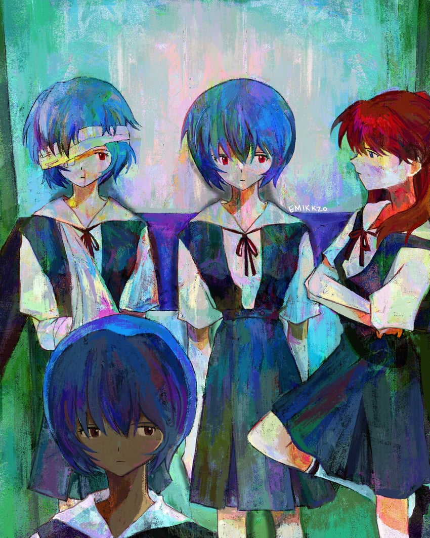 souryuu asuka langley and ayanami rei (neon genesis evangelion) drawn by emikkzo