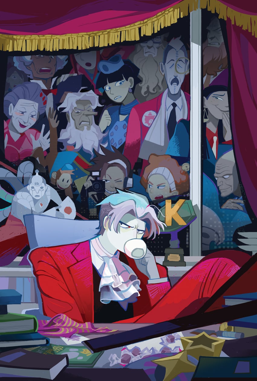 miles edgeworth, simeon saint, blue badger, steel samurai, excelcius winner, and 12 more (ace attorney and 3 more) drawn by mutie_(timestables)