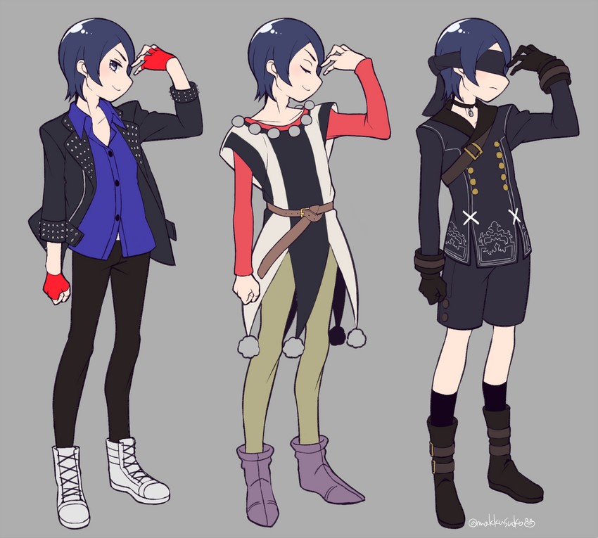 9s, kitagawa yuusuke, and sylvia (persona and 7 more) drawn by do_m_kaeru