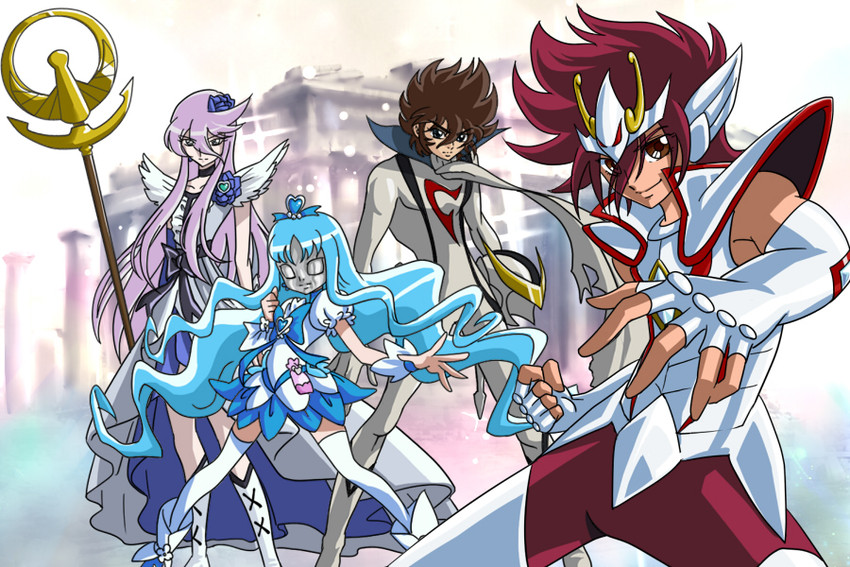 kurumi erika, tsukikage yuri, cure marine, cure moonlight, casshern, and 2 more (precure and 5 more) drawn by matirine