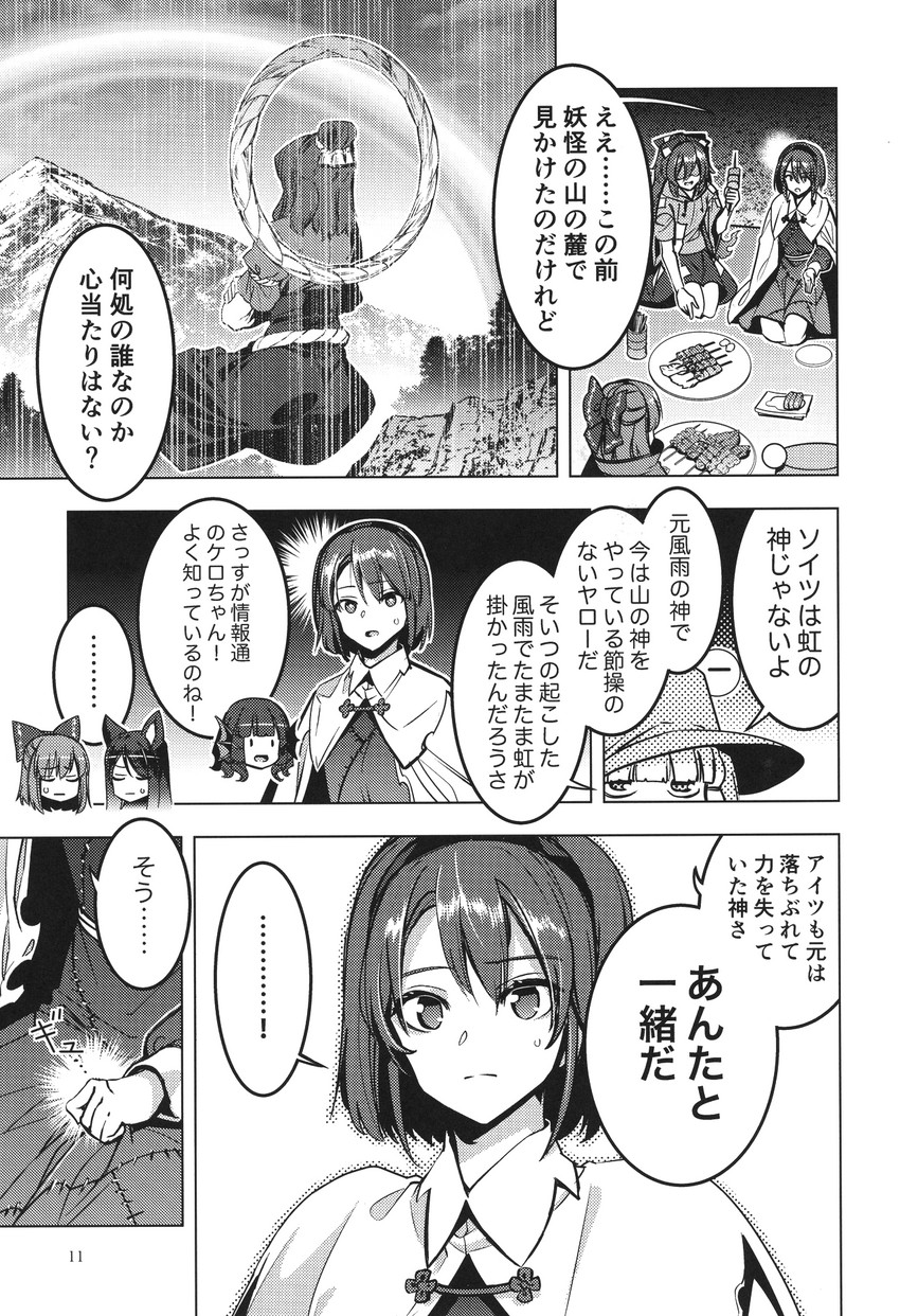 moriya suwako, yasaka kanako, imaizumi kagerou, sekibanki, wakasagihime, and 2 more (touhou) drawn by zounose