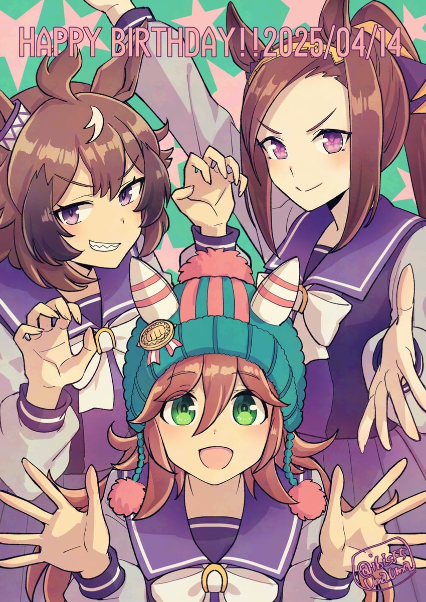 sakura bakushin o, shinko windy, and samson big (umamusume) drawn by hi_(ibisf5umauma)