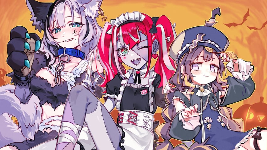 kureiji ollie, pavolia reine, and anya melfissa (hololive and 1 more) drawn by asterisk_(pmpalg_v)