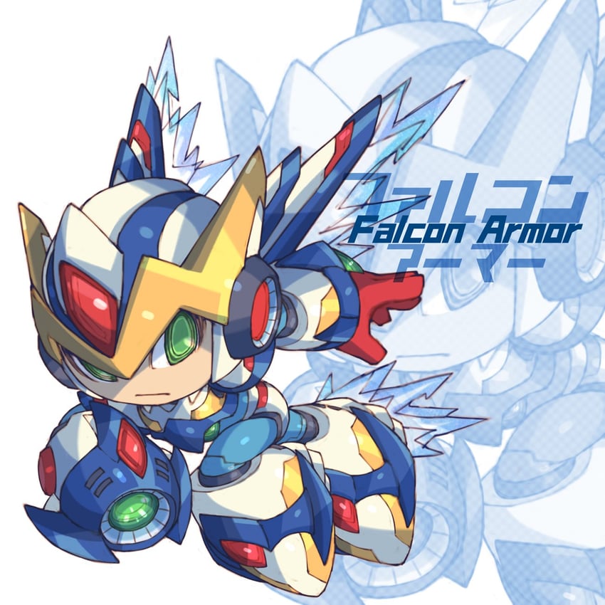 x and falcon armor x (mega man and 2 more) drawn by iikoao
