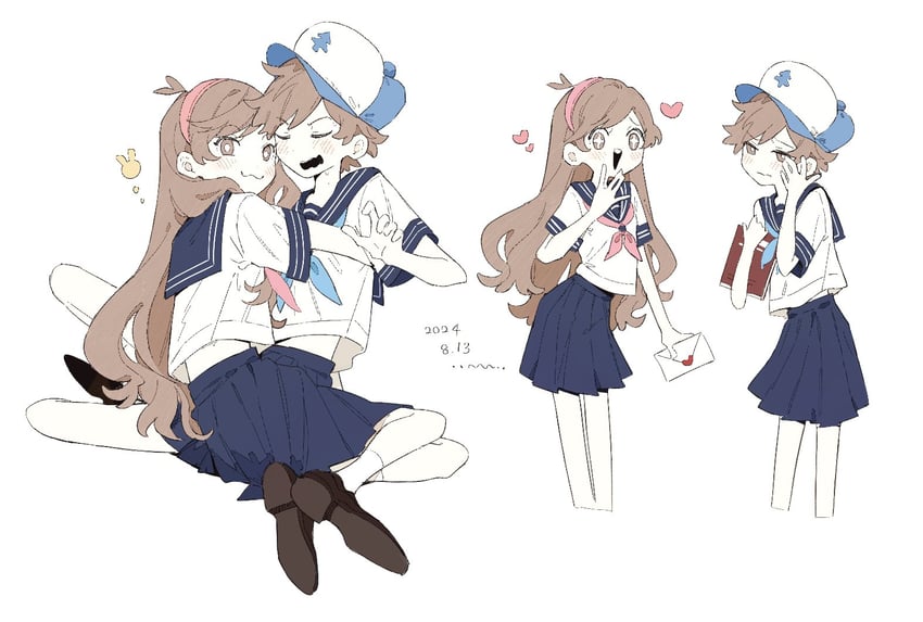 mabel pines and dipper pines (gravity falls and 1 more) drawn by izm_ovo