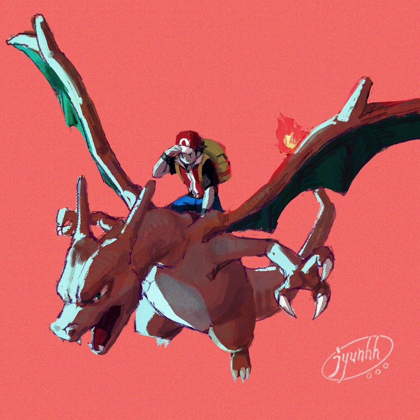 red and charizard (pokemon and 1 more) drawn by jyunhh