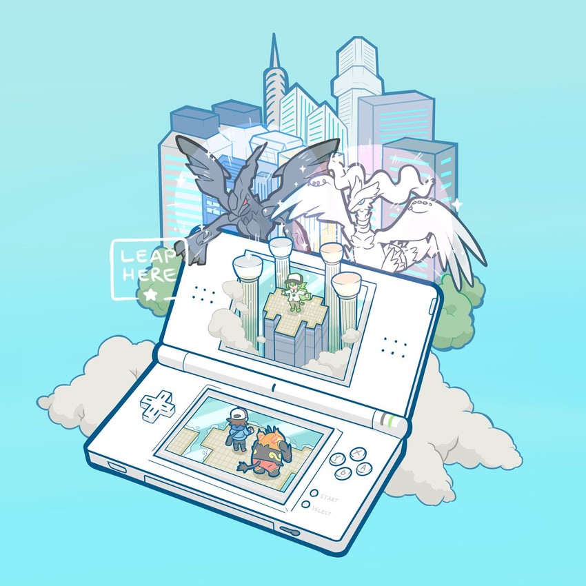 hilbert, n, reshiram, zekrom, and emboar (pokemon and 1 more) drawn by leaphere