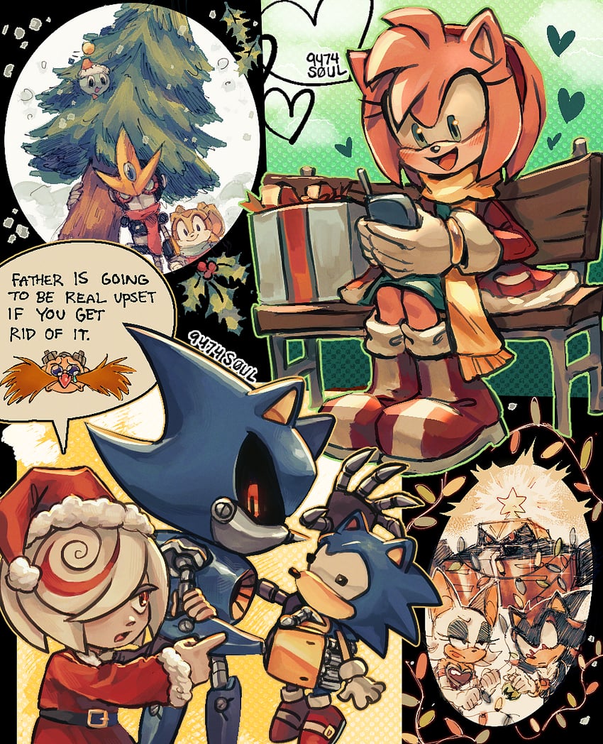 sonic the hedgehog, shadow the hedgehog, amy rose, rouge the bat, cream the rabbit, and 7 more (sonic and 3 more) drawn by 9474s0ul