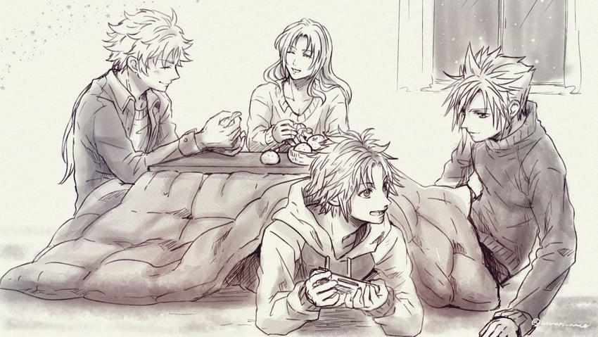 cloud strife, tidus, cecil harvey, and firion (final fantasy and 5 more) drawn by warori_anne
