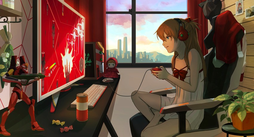 souryuu asuka langley, eva 02, and aida kensuke (neon genesis evangelion and 2 more) drawn by tsukimoritsuki