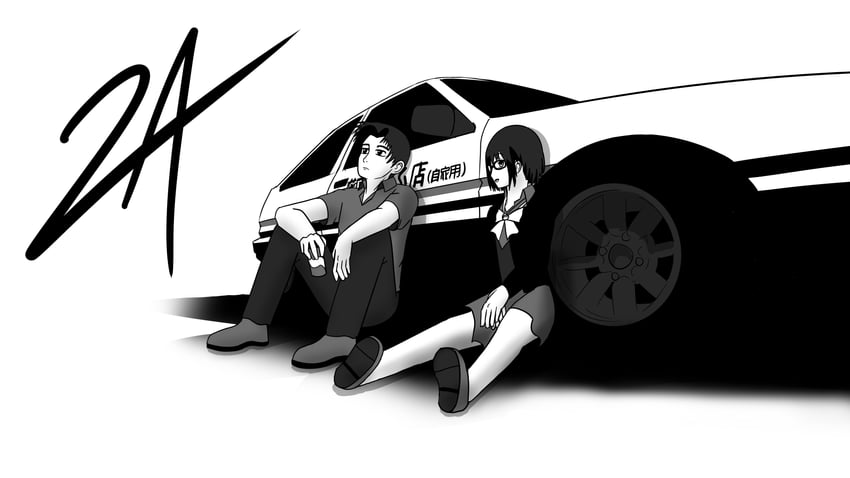 ciel and fujiwara takumi (tsukihime and 1 more) drawn by 2advancedarts