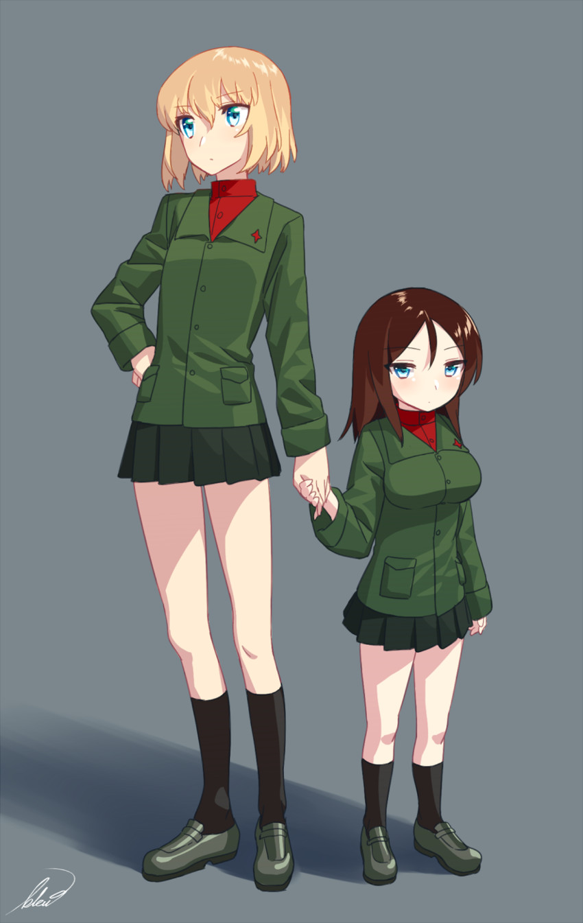katyusha and nonna (girls und panzer) drawn by blew_andwhite