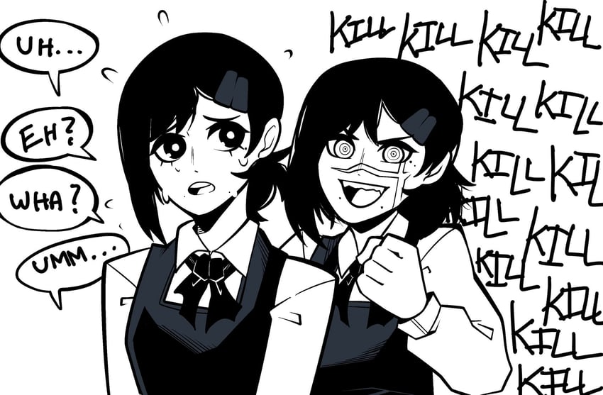higashiyama kobeni and yoru (chainsaw man) drawn by kermittend