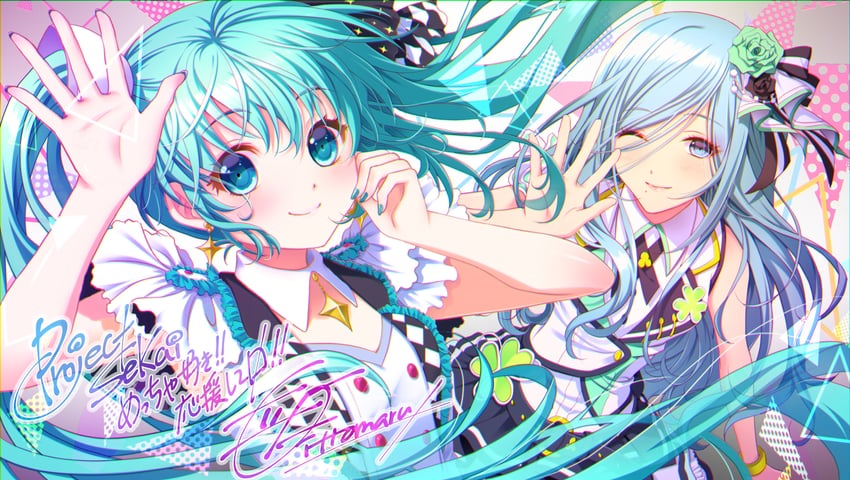 hatsune miku, hinomori shizuku, and more more jump! miku (vocaloid and 1 more) drawn by itto_maru