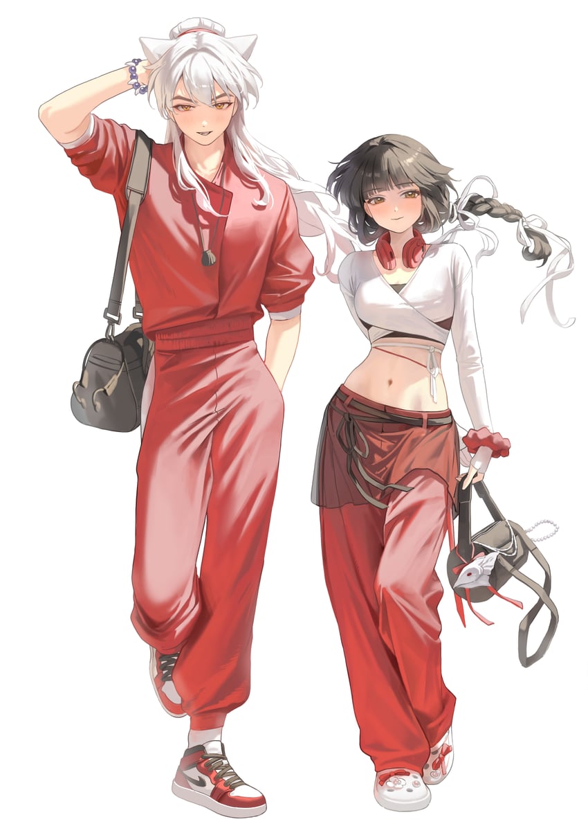 inuyasha and kikyou (inuyasha) drawn by bangsom