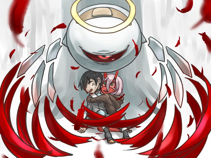 zero two and hiro (kirby and 2 more) drawn by siozirinootaku21