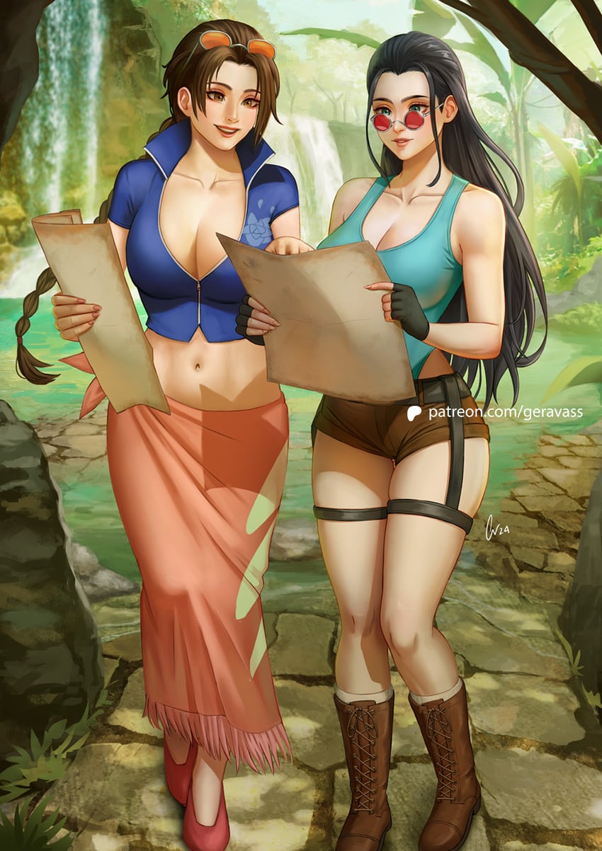 nico robin and lara croft (one piece and 1 more) drawn by geravass