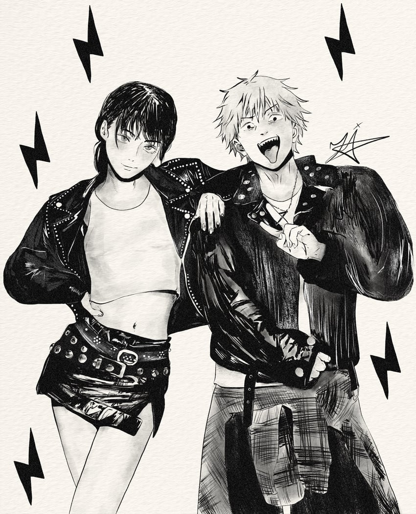 denji, mitaka asa, rose, and bruno mars (chainsaw man and 1 more) drawn by shayxpear