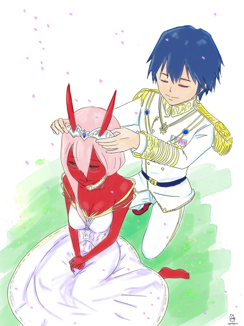 zero two and hiro (darling in the franxx) drawn by supralpaca