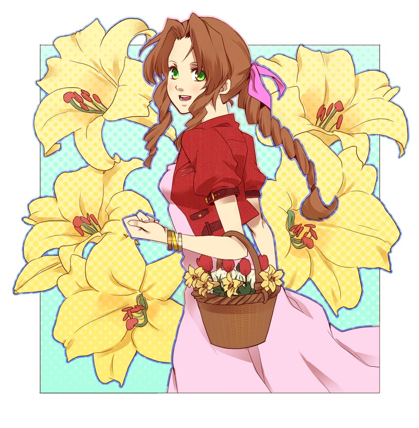 aerith gainsborough (final fantasy and 2 more) drawn by mogu_(kuromezennkainopokke)