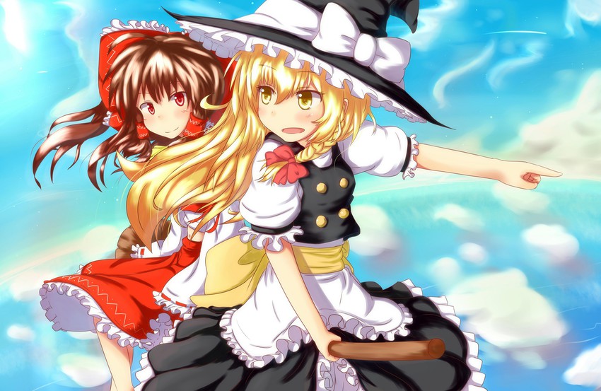 hakurei reimu and kirisame marisa (touhou) drawn by horokusa_(korai)