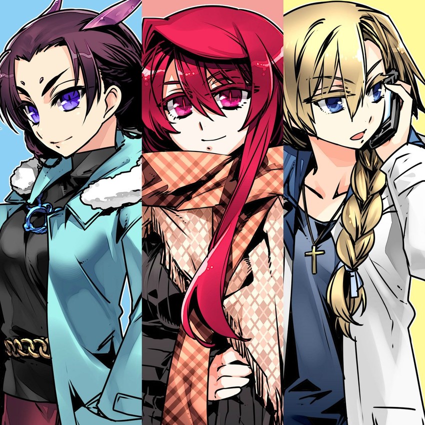 maou, onna kishi, and karyuu koujo (maoyuu maou yuusha) drawn by ishida_akira