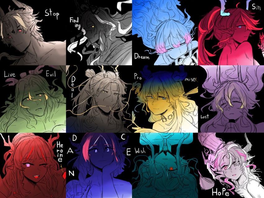 shu, dusk, nian, ling, chongyue, and 3 more (original and 1 more) drawn by eccmand