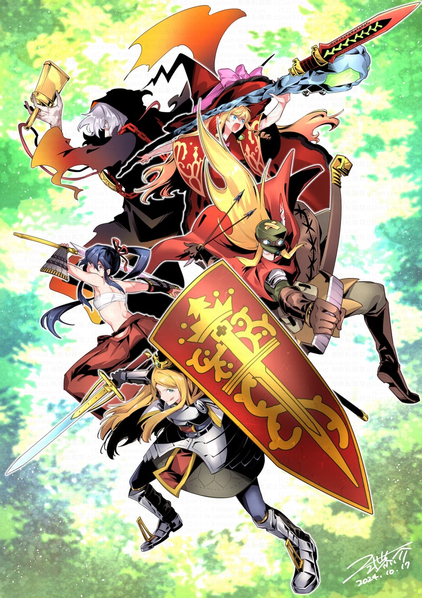 curse maker, bushidou, paladin, bushidou 2, doctor magus, and 5 more (sekaiju no meikyuu and 1 more) drawn by nikki_kyousuke