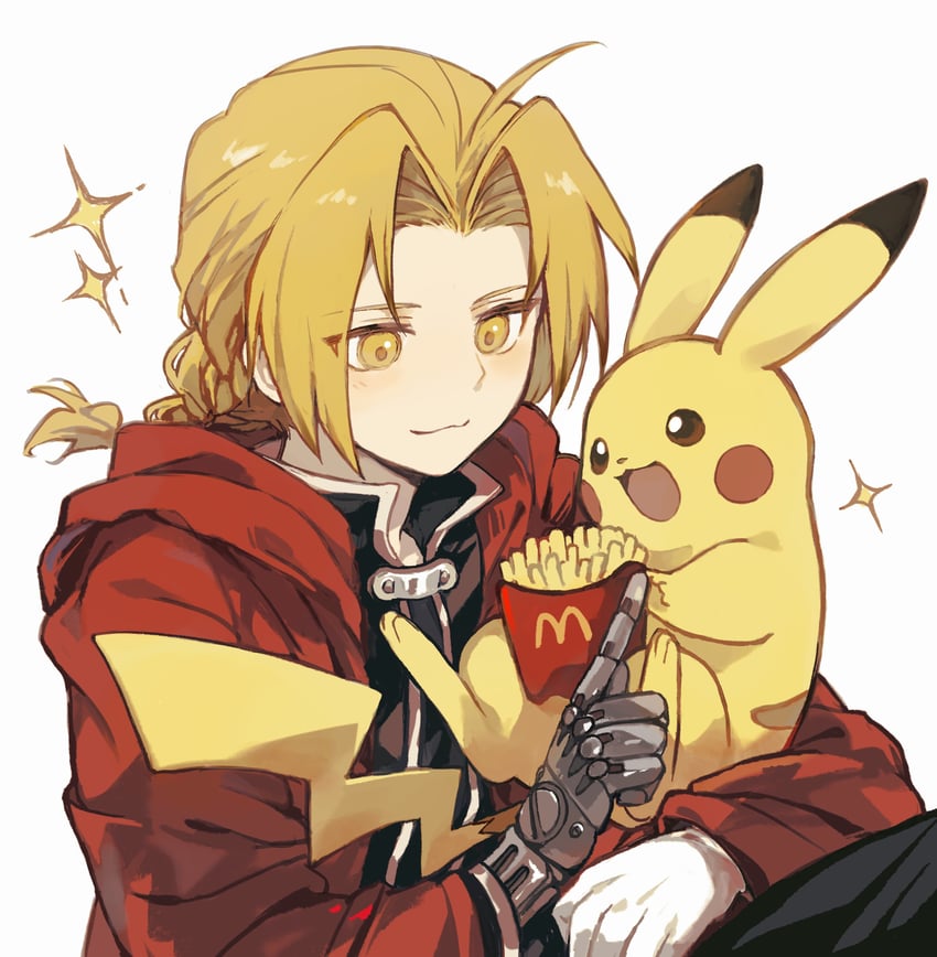 pikachu and edward elric (pokemon and 2 more) drawn by xue_ezi