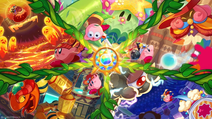 kirby, sword kirby, kracko, beam kirby, bomb kirby, and 6 more (kirby and 1 more) drawn by kashiwa_(ksw04270mochi)